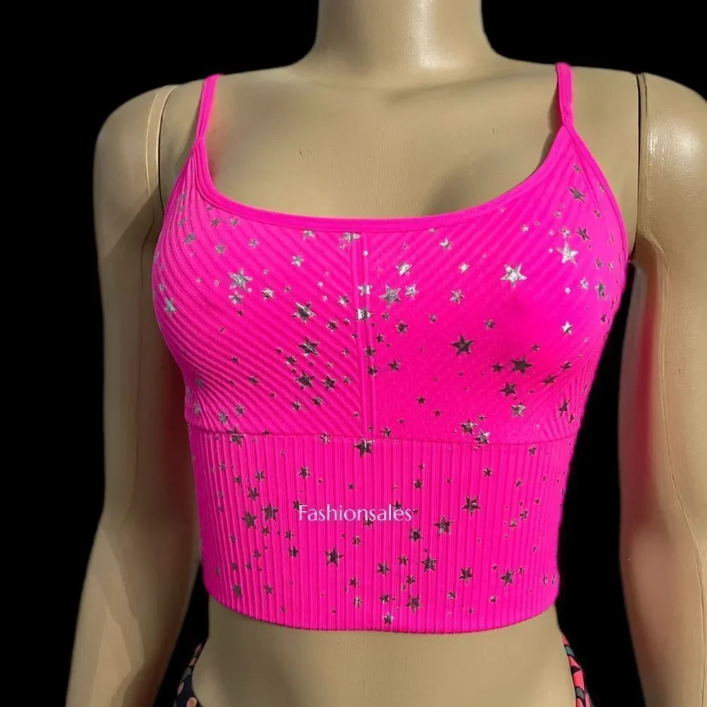 Victorias Secret PINK Active Seamless Sports Bra Lightly Padded longline pink S